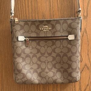 Coach Rowan File Bag Crossbody Purse in Signature Canvas Khaki Chalk White C1554